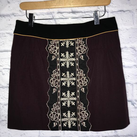 Anthro Eugenia Maroon Floreat Skirt - Picture 1 of 6